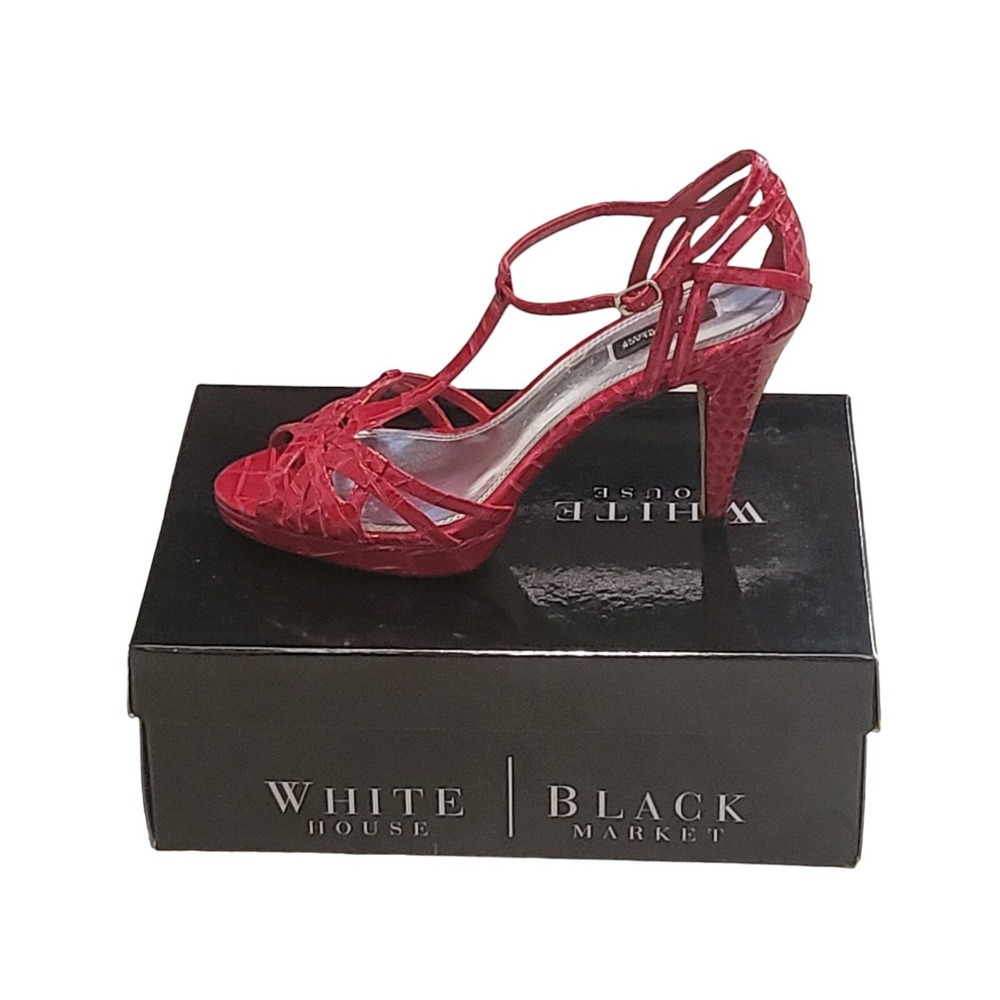 White House Black Market Heels Sz 9 M Genoa Red Faux Snake Stiletto T-Strap Work